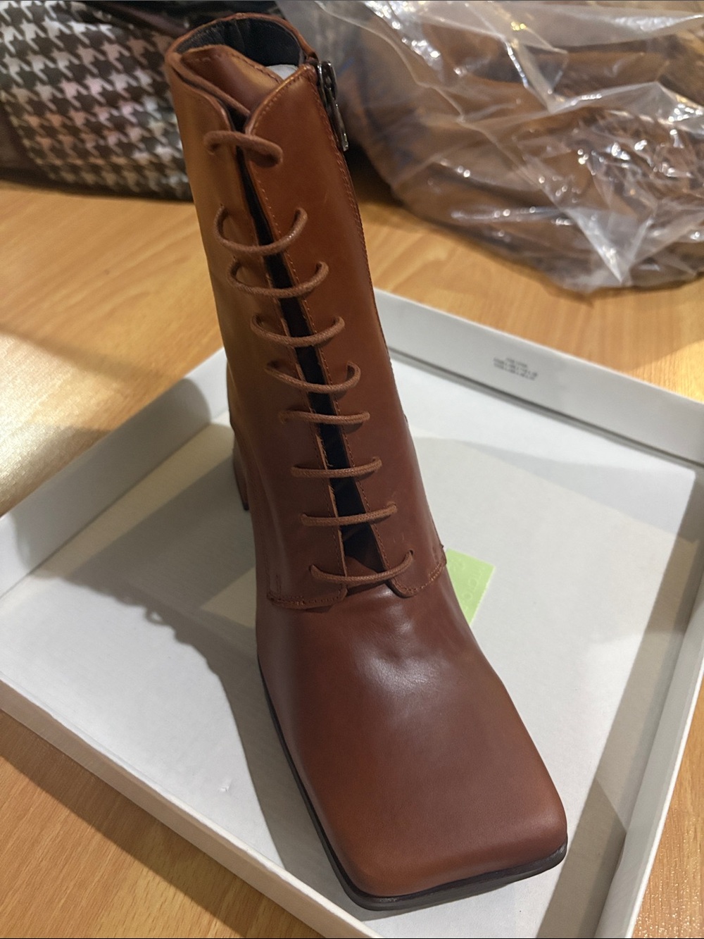 L'INTERVALLE Cognac Lace-Up Square-Toe Ankle Boots